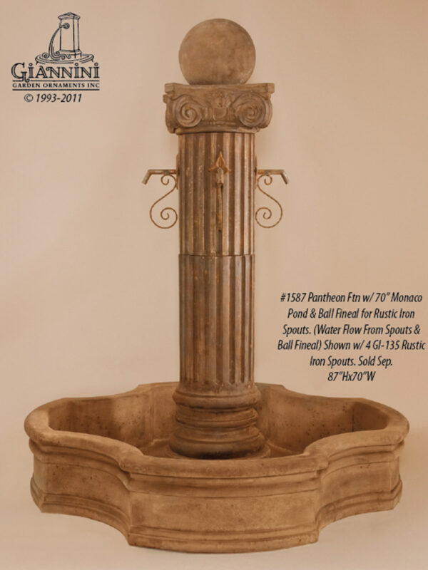 Pantheon Fountain w/ 70" Monaco Pond & Ball Fineal w/ Spouts