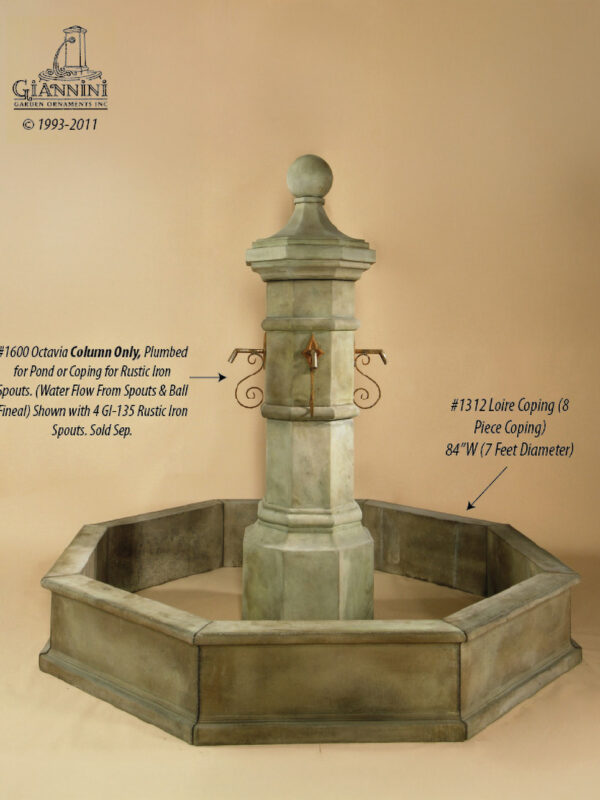 Octavia Column Only - Plumbed for Pond or Loire Coping w/ Spout Styles