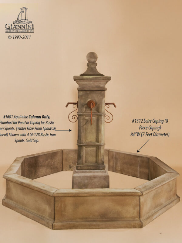 Aquitaine Column Only - Plumbed for Pond or Coping w/ Spout Styles