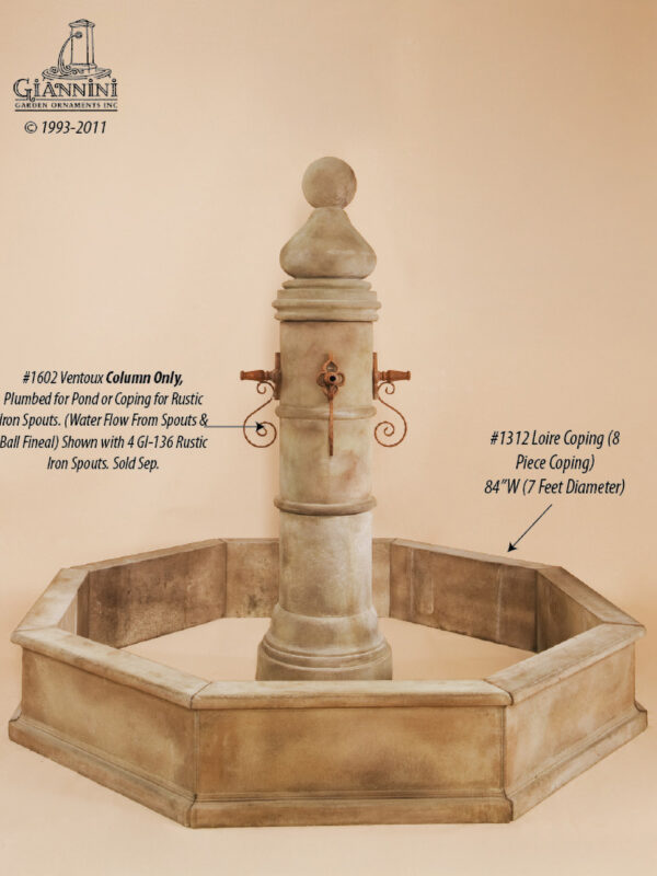Ventoux Column Only - Plumbed for Pond or Loire Coping w/ Spout Styles