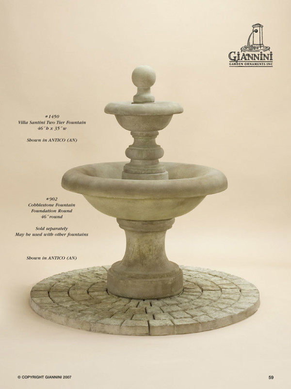 Villa Santini Two Tier Fountain, Cobblestone Fountain Foundation Round