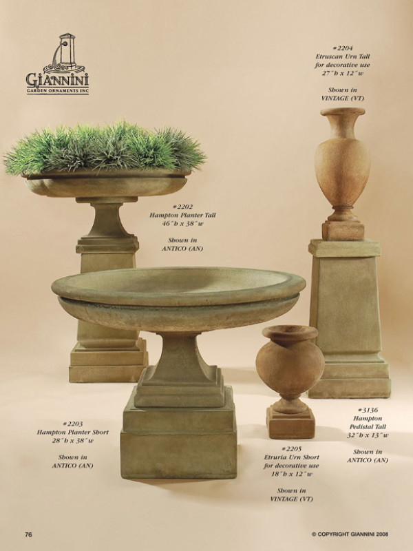 Hampton Planter Short, Hampton Planter Tall, Eturia urn Short, Hampton Pedestal Tall