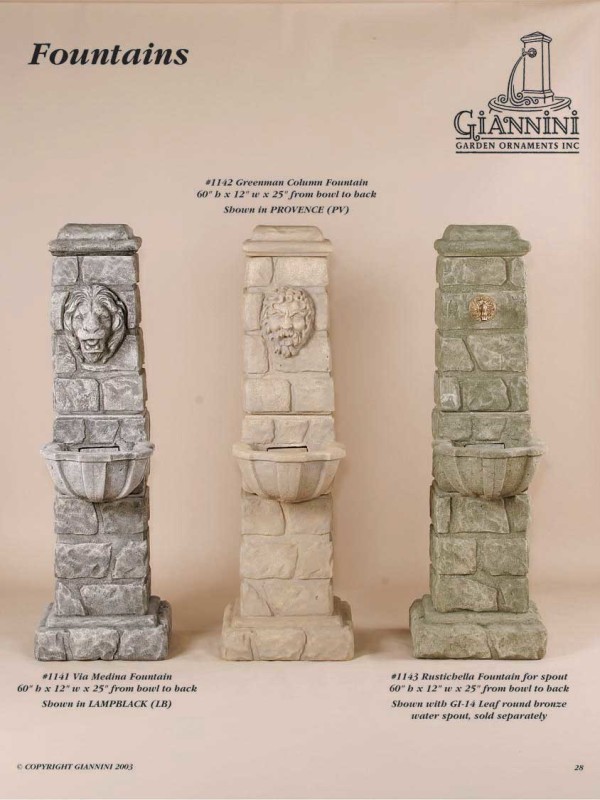 Via Medina Fountain, Greenman Column Fountain, Rustichella Fountain for Spout