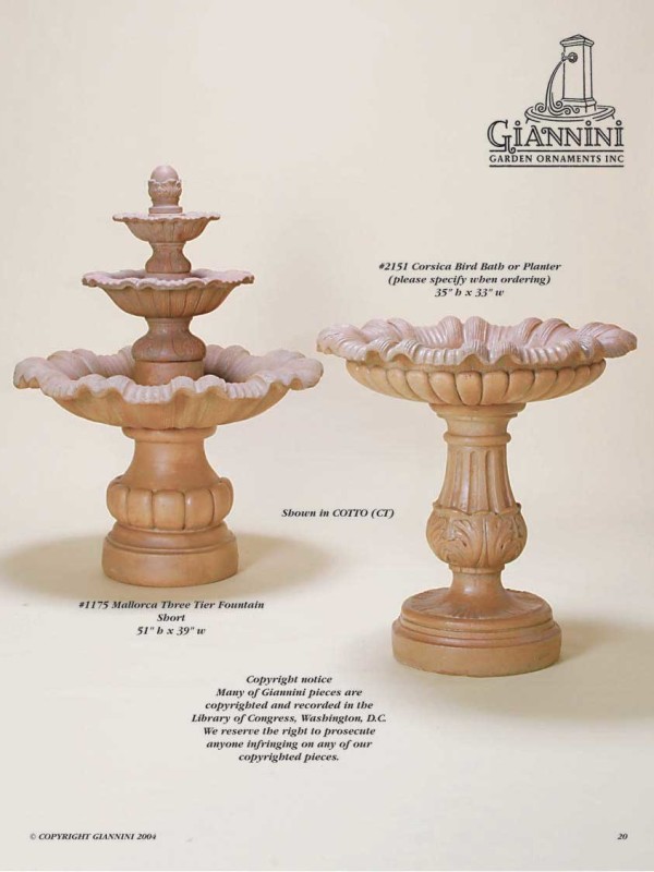 Mallorca Three Tier Fountain Short, Corsica Bird Bath or Planter