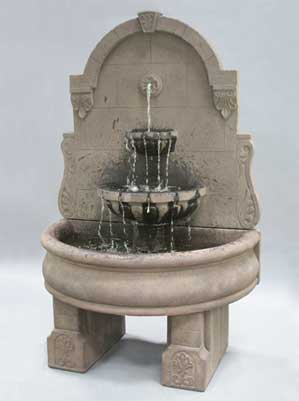 Bavarian Wall Fountain with Plain Basin and Pedestals