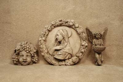 Grape Cherub Plaque, Madonna Wreath, Angel Bird Feeder