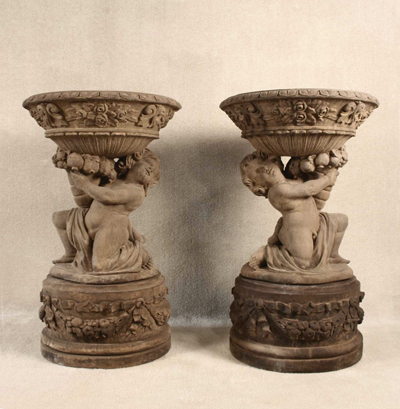 Cherub Girl and Boy Planters with Pedestal