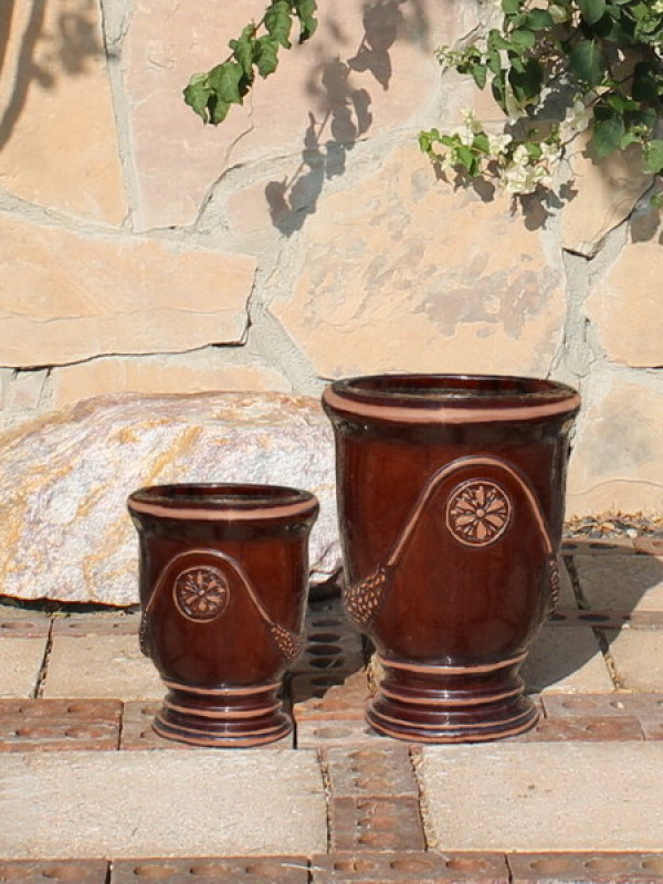 Small French Urns, Dark Brown Ceramic