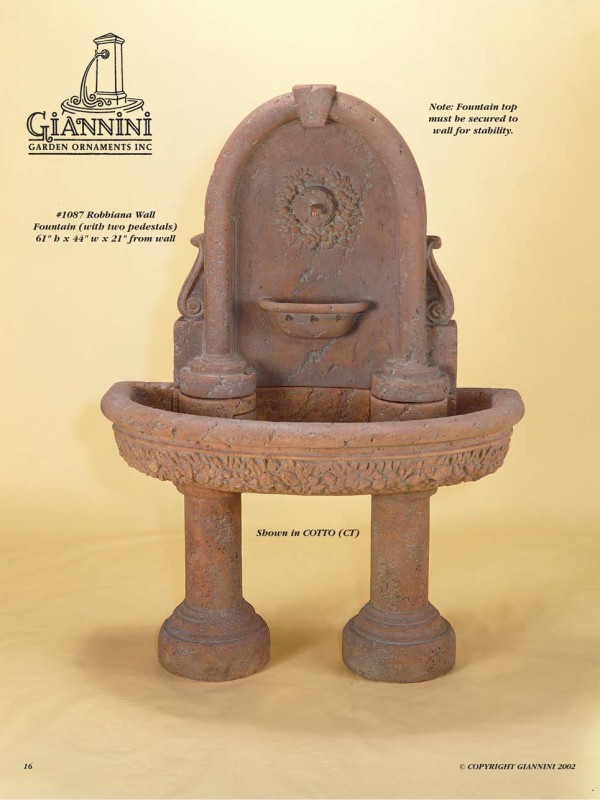 Robbiana Wall Fountain with Two Pedestals