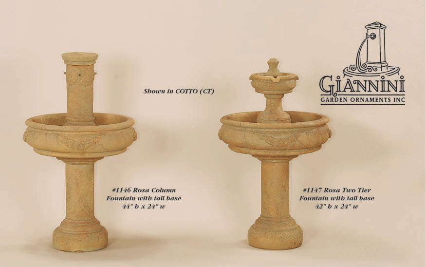 Rosa Column with tall Base, Rosa Two Tier Fountain with tall base