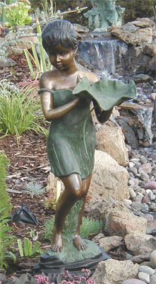 Girl Holding Lotus Leaf Fountain