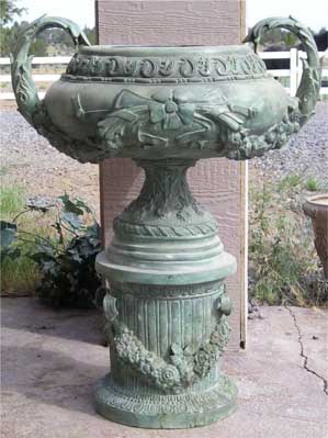 Flowered Urn with Handles on Column Stand
