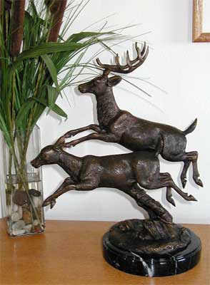 2 Jumping Deer on Marble Base